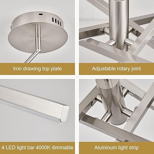Miniatura 2 de AIRYPHANT Candelabro LED moderno de níquel, 4 luces regulables, iluminación colgante de techo para comedor, sala de estar, cocina, isla, dormitorio,