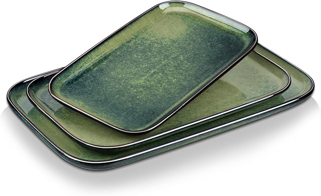 vancasso Stern Serving Platter & Tray Set, 3-Piece Ceramic Serving Plates for Parties, 15.1/13.1/11 Inch Easy-Clean Large Serving Dish for Main Course and Side Dishes, Green