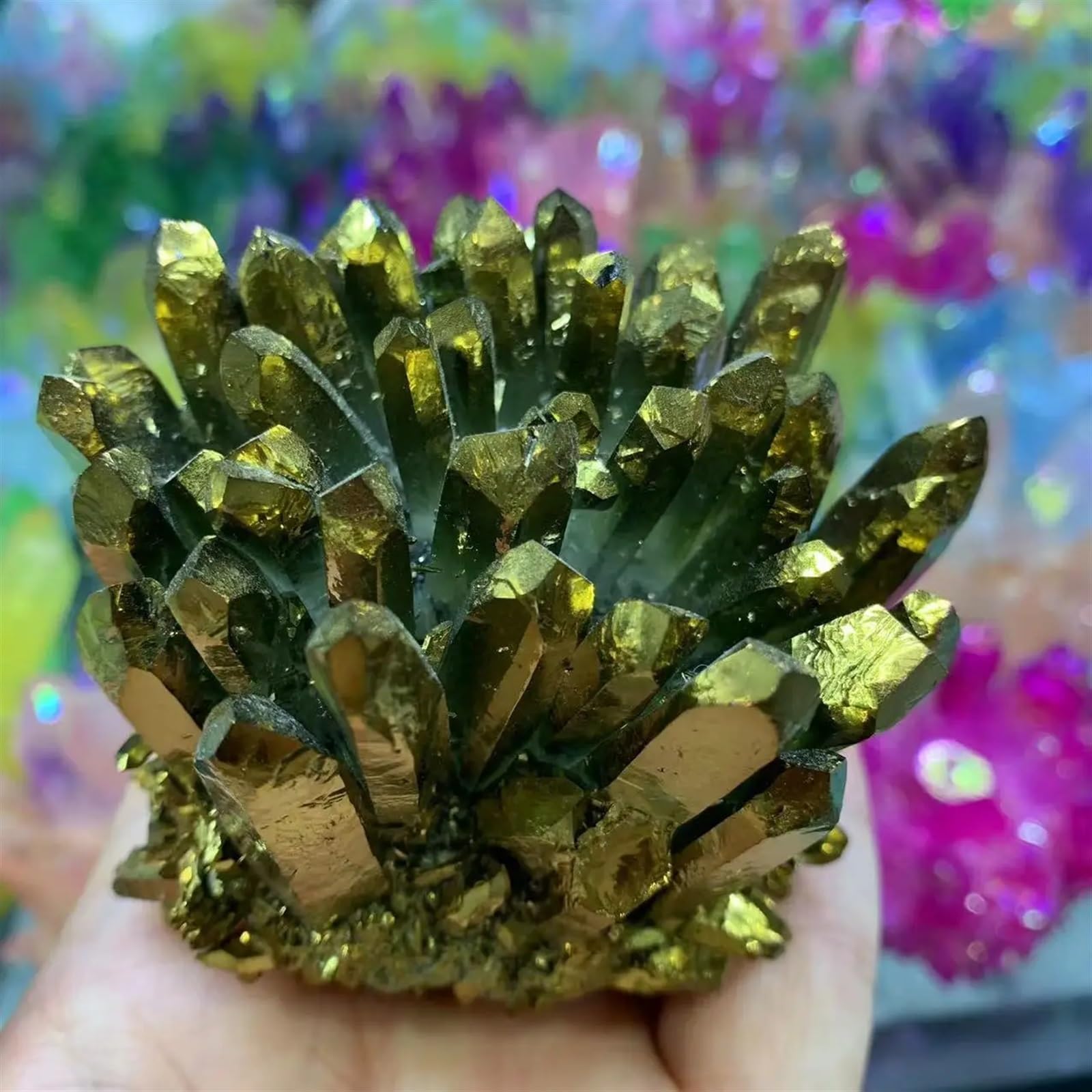 KJEBVHIRS Stone Golden Quartz Halo Crystal Cluster (800-900g)