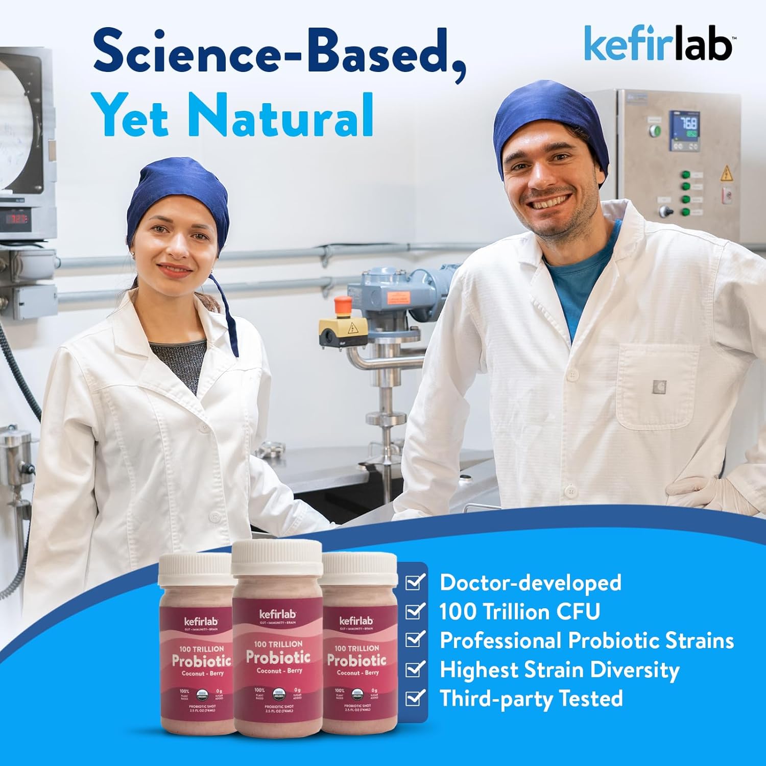 KefirLab Probiotics 100T CFU - 36 Strains - Vegan & Organic - Support Digestion, Immune System, Brain Health, Mood & Stress. Berry (16-Pack)