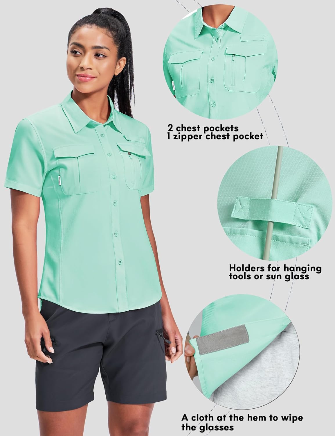 Haimont Women's Sun Protection Fishing Hiking Shirts Button Down Short Sleeve Water Resistant Quick Dry Outdoor - Image 3
