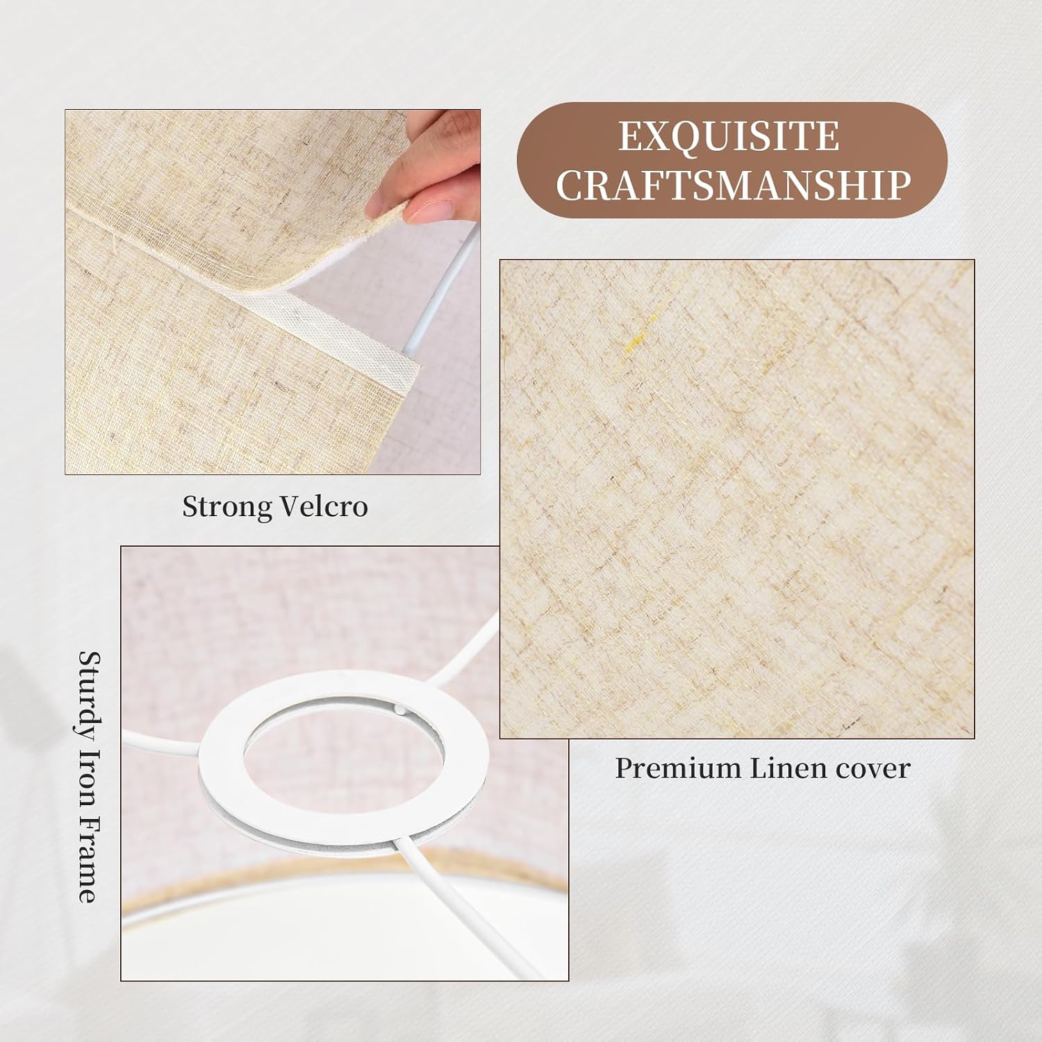 Beige Large Drum Lamp Shade 16" Top x 16" Bottom x 10" High, Linen Lampshades for Table Lamps & Floor Lamps, Cylindrical Lamp Shade Replacement with 3 Adapter Rings, Easy to Assemble