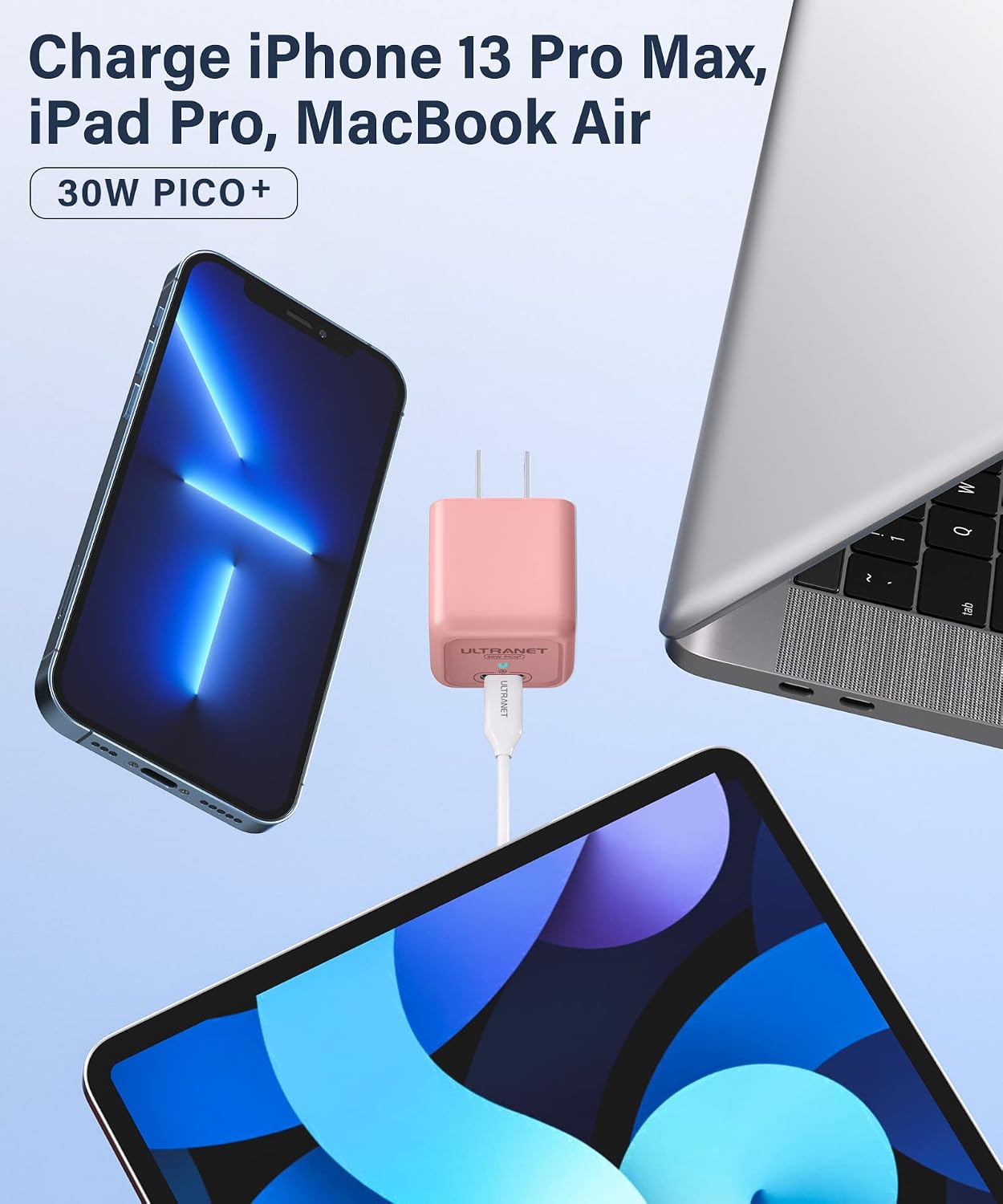 30W USB-C Power Adapter by Ultranet, PD 3.0 PPS GaN USB C Charger Non Foldable for iPhone 13 Pro Max, Samsung S22 Ultra, iPad Pro, MacBook Air & More