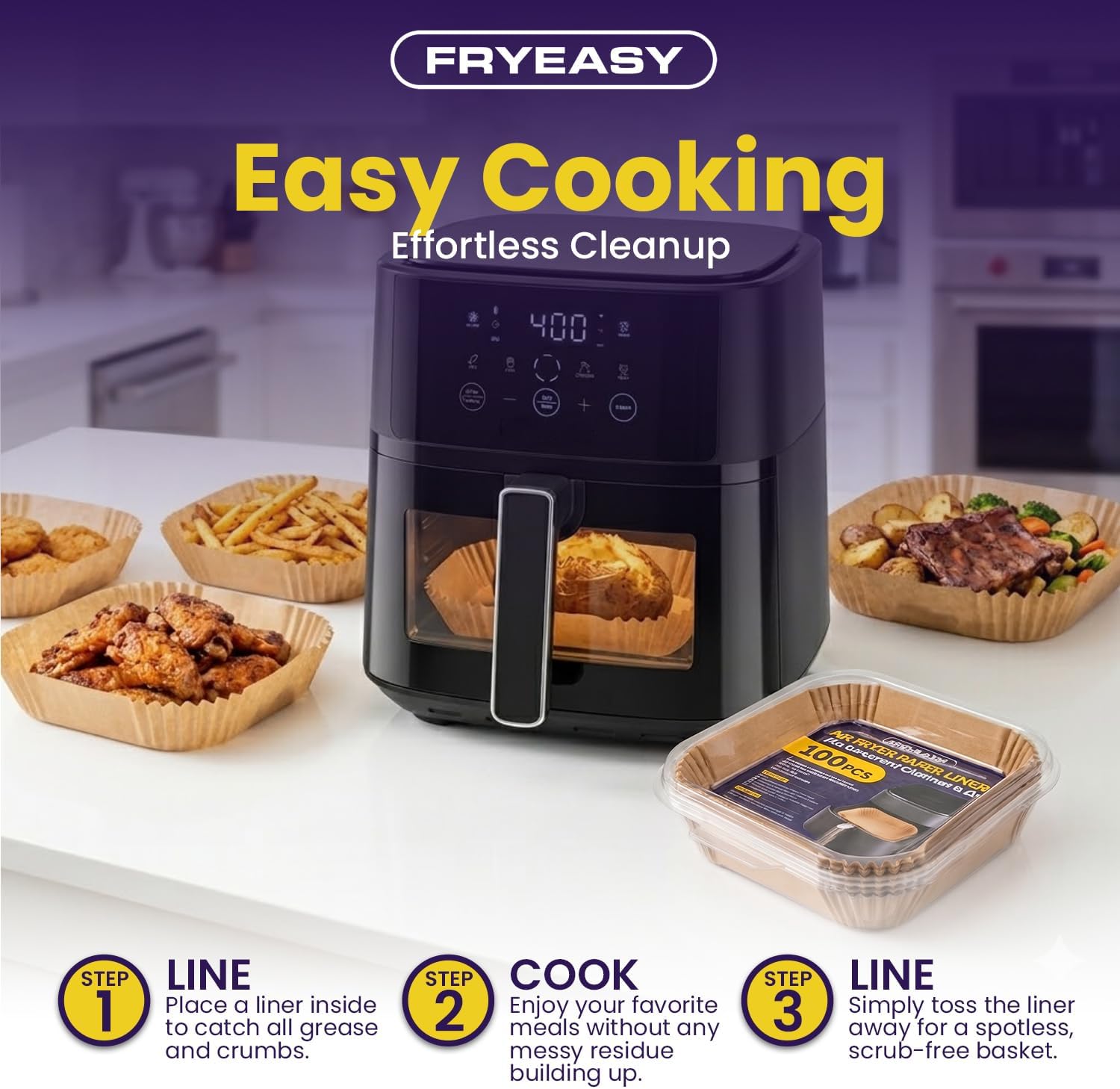 Air Fryer Liners for Cosori And Chefman 6QT: 100 PCS Air Fryer Liners Disposable, Square Airfryer Paper Parchment Sheets, Accessories for Chefman and Cosori, Compatible with 6 Quart Square Airfryers