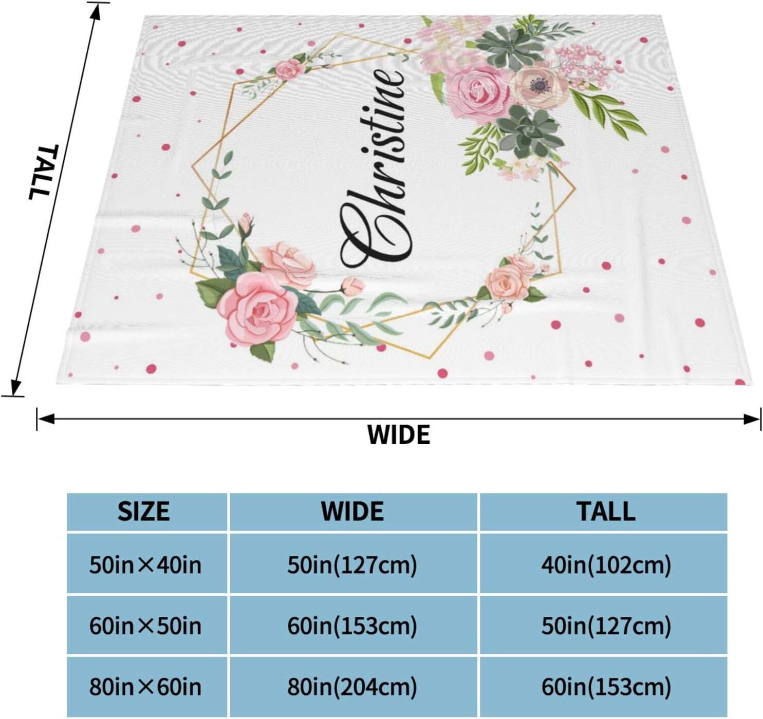 Custom Personalized Baby Blanket with Name for Girls, Customized Floral Baby Name Blankets for Infants Newborns Babies