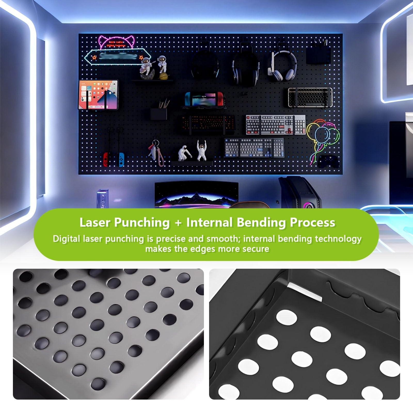 Pannello forato in metallo con ganci, resistente organizer da parete per cucina, garage, deposito attrezzi, ufficio, sala artigianale, capacità di carico 36,3 kg