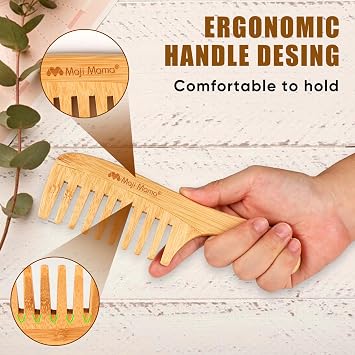 Natural Bamboo Comb Set Anti-Static Fine Wide Tooth Wooden Comb For Detangling Styling Thick Thin Straight Hair For Men or Women,Rat Tail Comb (Natural Hair Comb Set)