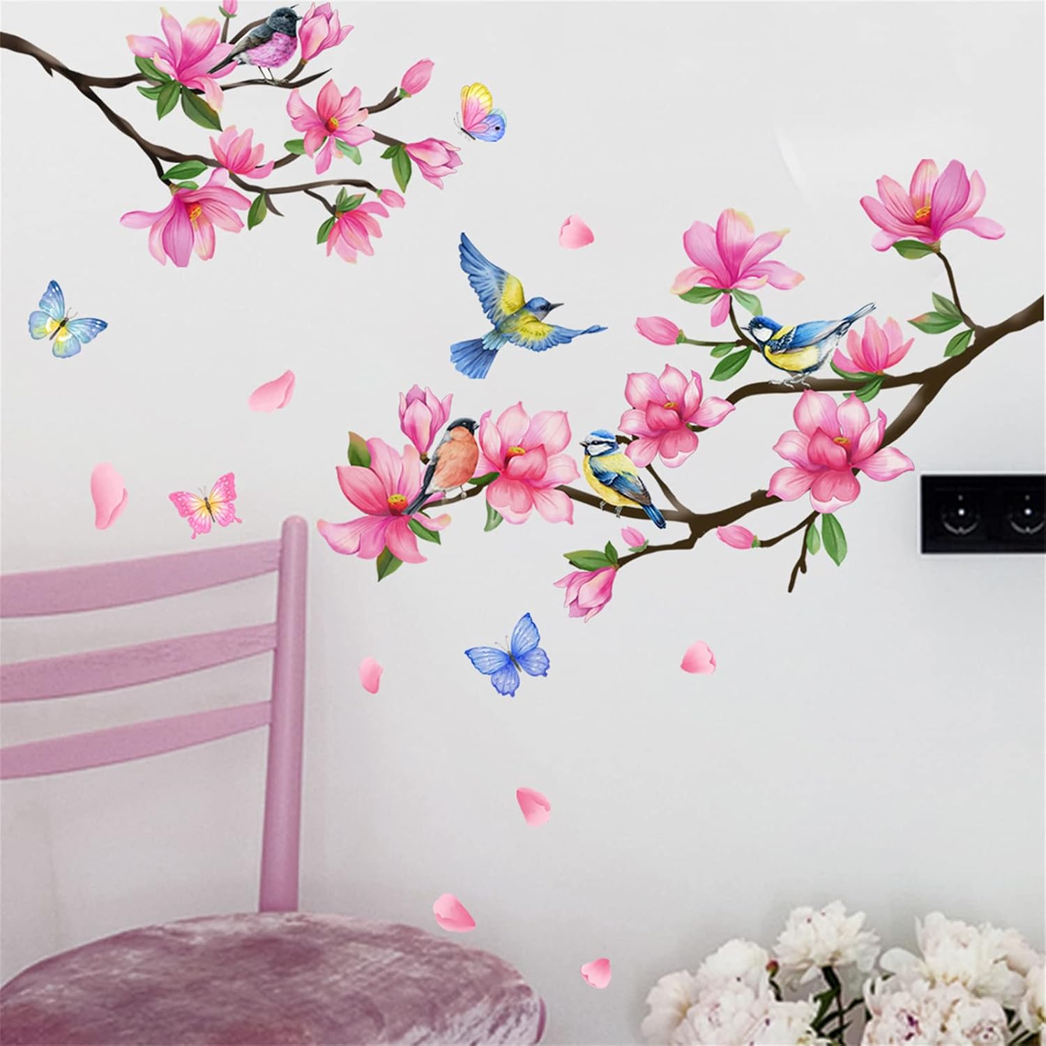 Amazon.com: WOHAHA Tree Branch Wall Stickers Pink Blooming Flower Wall ...