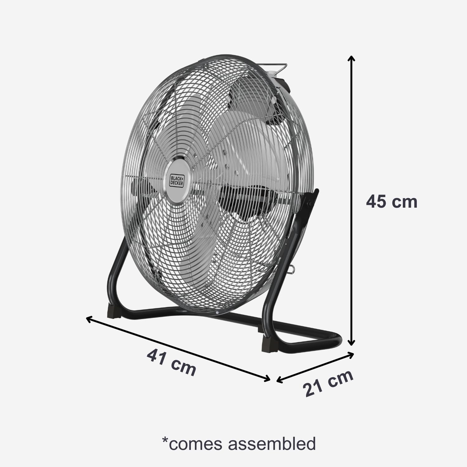 BLACK+DECKER - Ventilatore da Pavimento 60W | 3 Velocità | Diametro 35 cm | 3 Pale in Metallo | Inclinazione Regolabile | Base Antiscivolo | Maniglia Trasporto | Griglia Smontabile | Organizer Cavi