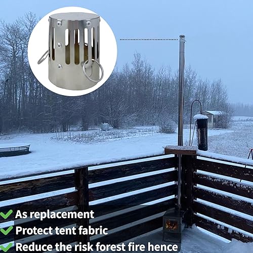 Miniatura 2 de DANCHEL OUTDOOR Pararrayos de chispas para tienda de campaña, estufa de leña, tapa de lluvia, tubo de 2.36 pulgadas2.4 in (acero inoxidable)