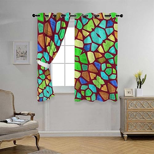 Miniatura 3 de Cortinas De Cocina Modernas - Cortina de puerta de cristal geométrica retro, decoración de mosaicos, cortinas bohemias de 72 pulgadas de ancho por