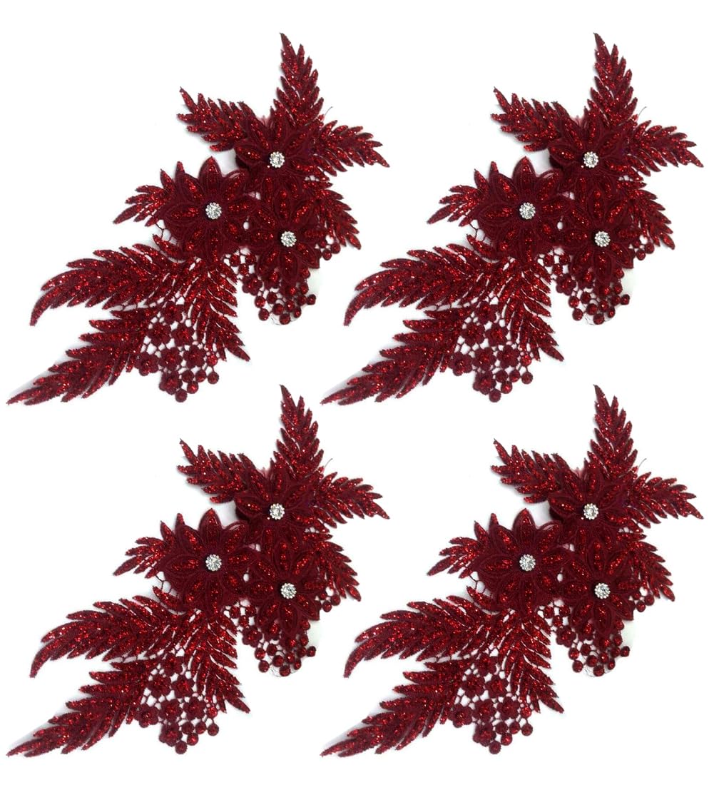 Adornos para Ropa, Parches Bordados de Tela Flores(Burgundy)