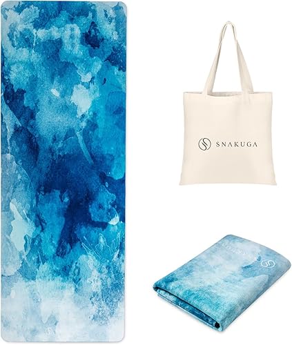 Tapete de yoga de viaje, antideslizante, de gamuza con bolsa de transporte, tapete de fitness multiusos con superficie antidesgarros de alta