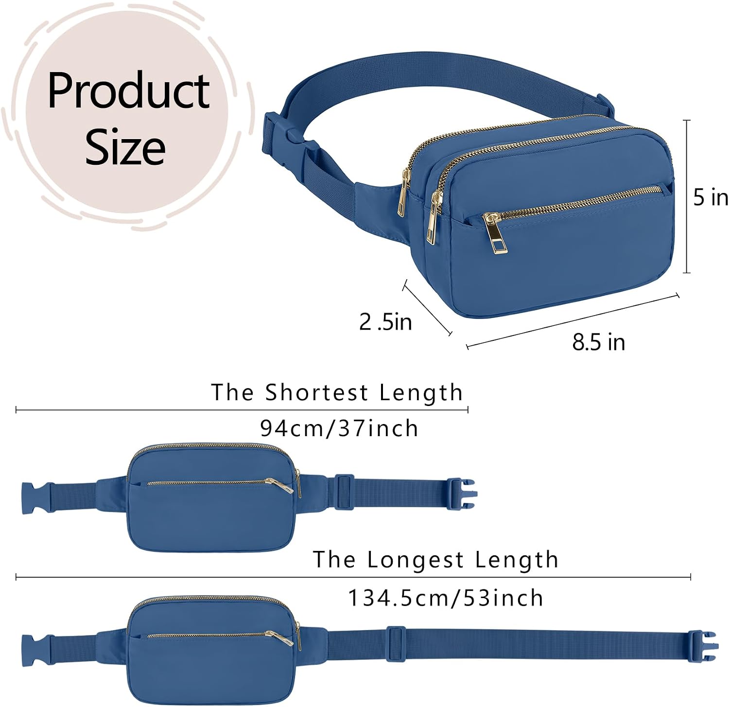 Fashion Fanny Bag-Waist Pack With Adjustable Belt Bag-Unisex Crossbody Pack For Travel Running Hiking-Blue image 5
