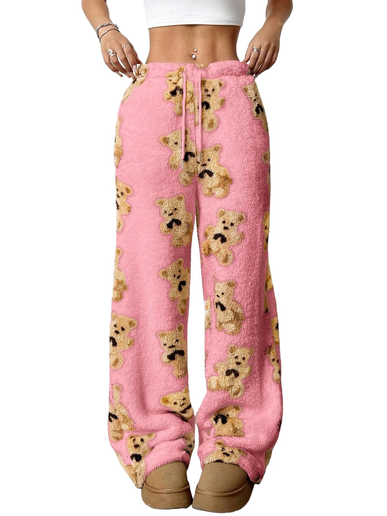 ZAFUL Women's Fuzzy Plush Pajama Pants Wide Leg Pj Bottoms Lounge Pants
