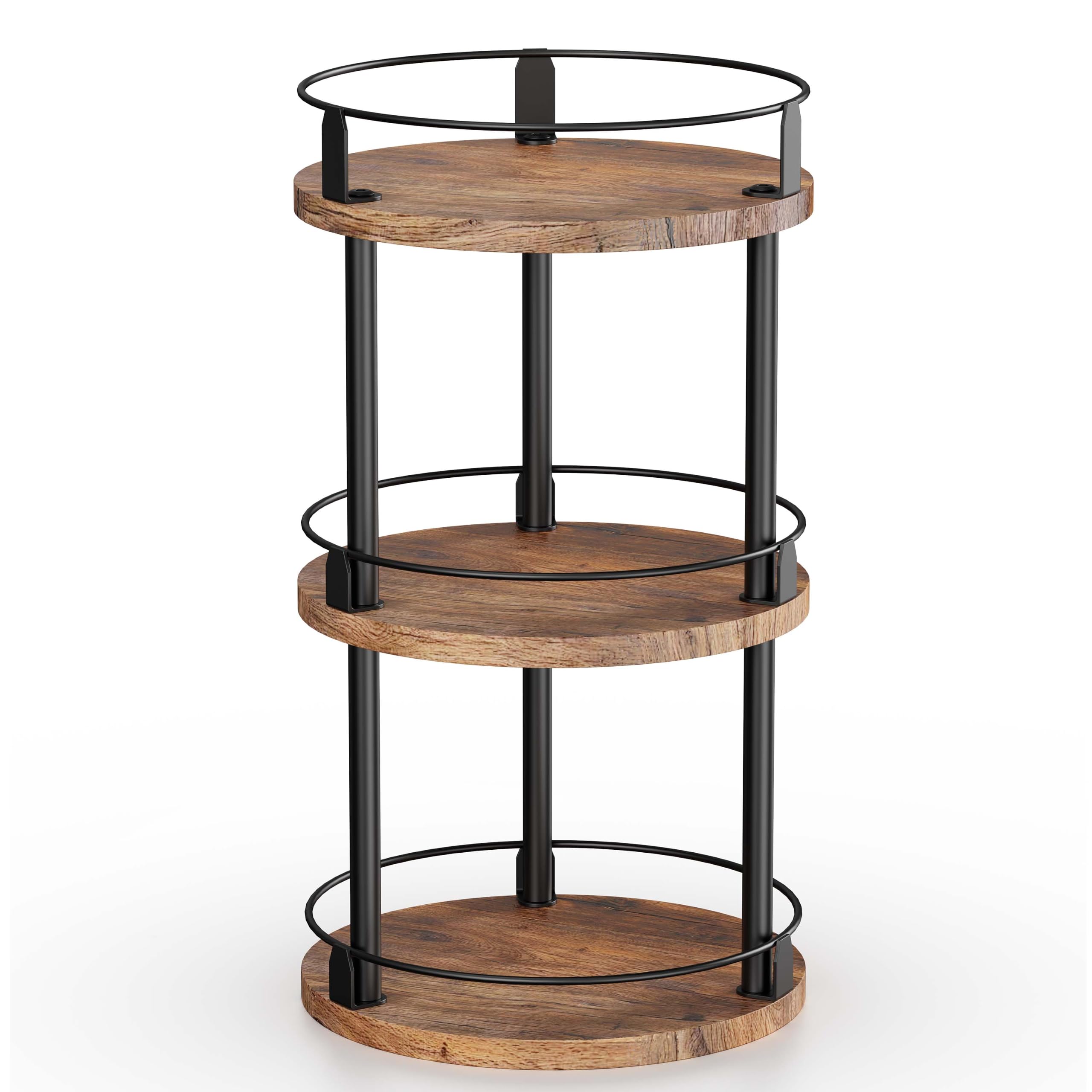 gaobaidu 3-Tier Spice Rack, Kitchen Organiser，Storage Rack for Kitchen, Tabletop, Countertop, Pantry, Bathroom, Vanity, – 26 x 26 x 45 cm (Rustic Brown​)