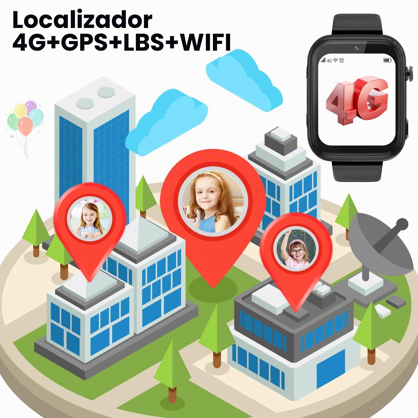 OKYUK Reloj Inteligente 4G para Niños con Botón de Llamada de Emergencia SOS, Alternativa al Teléfono Celular para Edades 3-12 Años (Negro)