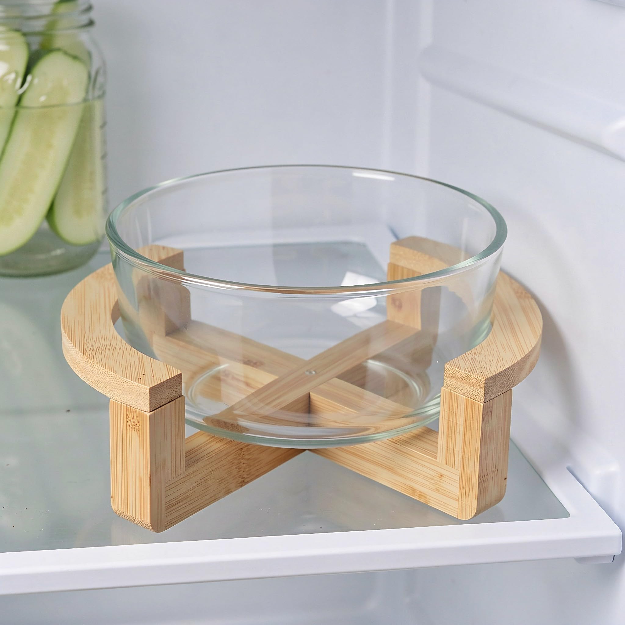 SOLUSTRE Duża szklana miska do sałatki z bambusową podstawą, 2500 ml/0,66