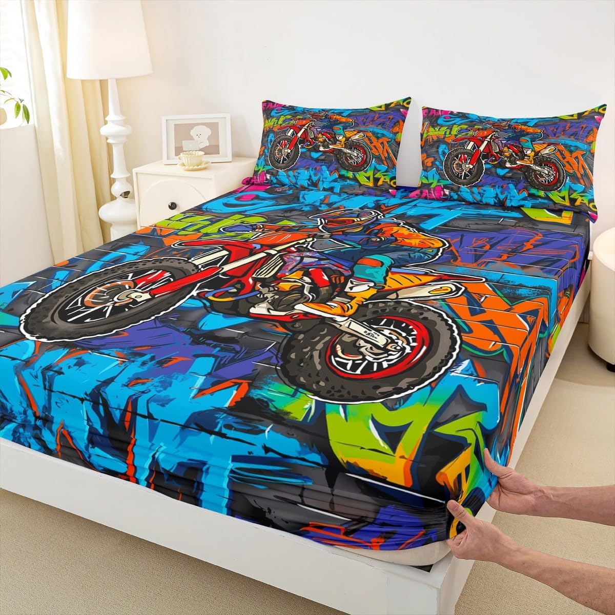 Erosebridal Rainbow Plane Queen Fitted Sheet Watercolor Rainbow Sheets, Flying Airplane Bed Sheets Blue Sky Raindrop Bed Cover, Helicopter Aircraft Bed Set with 2 Pillow Case (Deep Pocket)