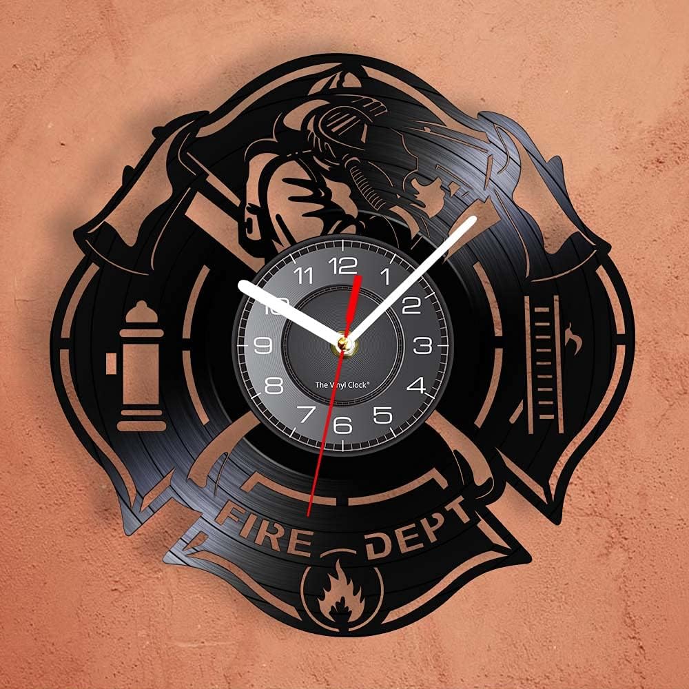 Fire Department Vinyl Record Silent Non Ticking Clock Battery Operated Firemen Rescue Life Fire Service Firefighting Wall Watch