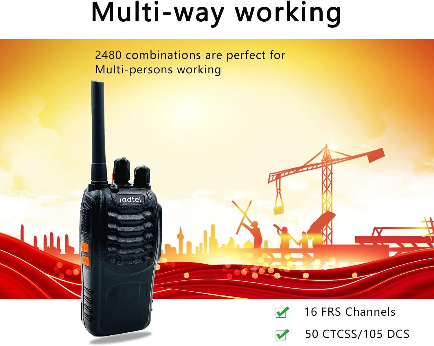 Radtel RT88 Rechargeable FRS Walkie Talkies Long Range Handheld License-Free Two Way Radio 16CH Handsfree USB Charging LED Flashlight with Earpiece (2 Pack)