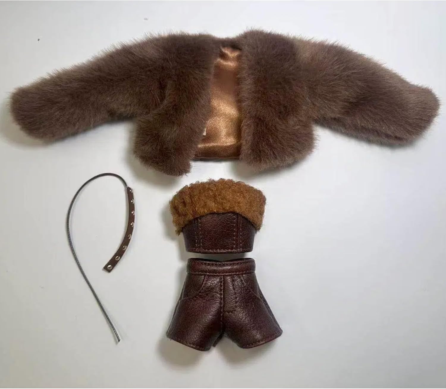Fashion Doll Clothing Set with Brown Fur Coat, Leather Top, Shorts and Choker for 11.5-12 Inch Dolls, 1/6 Scale Outfit (Brown Fur Coat & Leather Outfit)