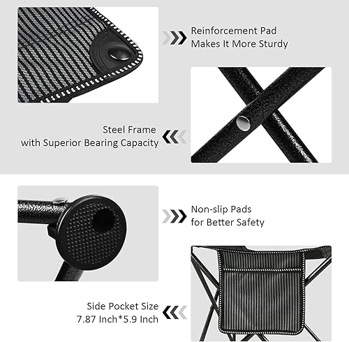 Miniatura 5 de VOOVY Silla plegable portátil compacta ultraligera silla de campamento al aire libre con bolsillo frontal y bolsa de transporte para pesca, camping,