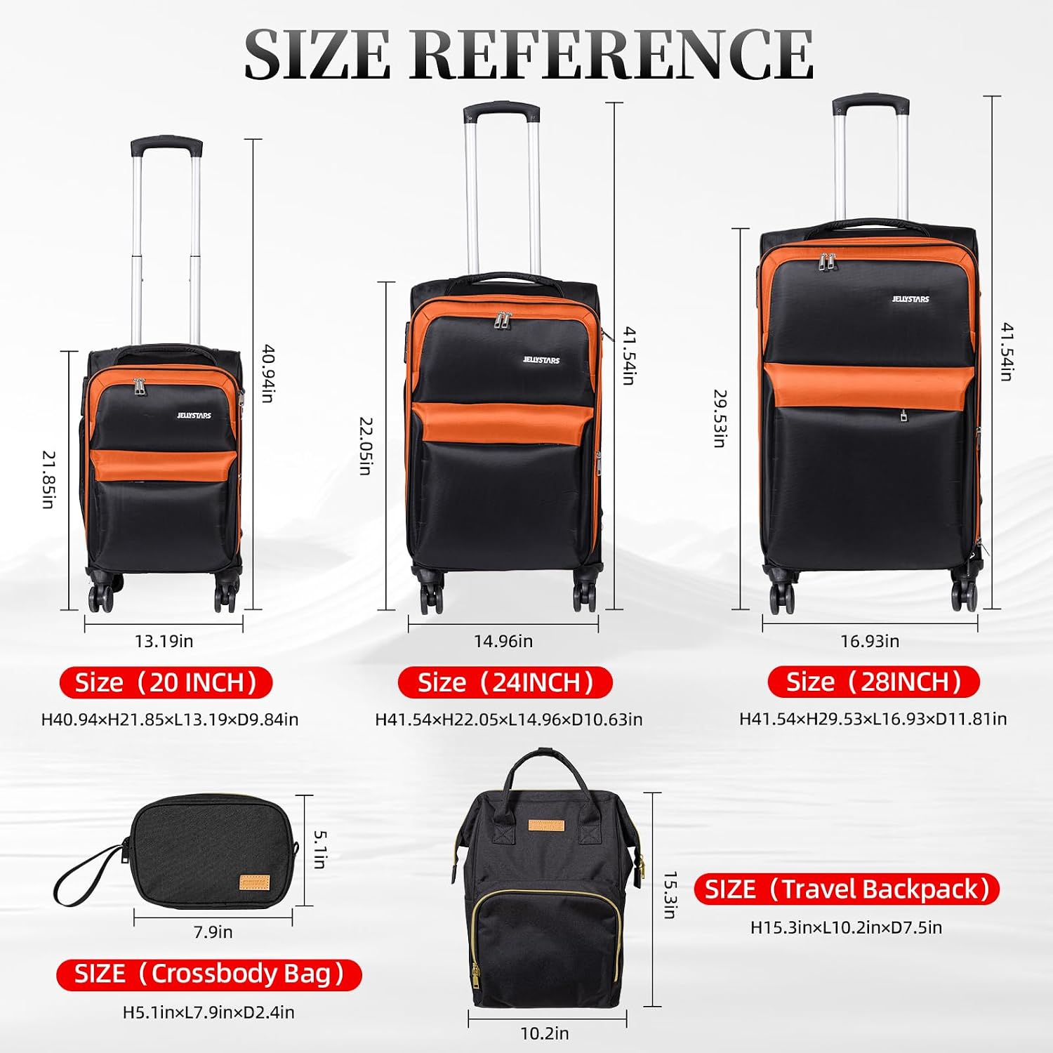 Luggage 5 Piece Suitcase Expandable Luggage Set, Lightweight Carry-Ons Travel Suitcase Sets with Smooth Universal Spinner Wheels TSA Approved Lock (Black&Orange, 20in/24in/28in)