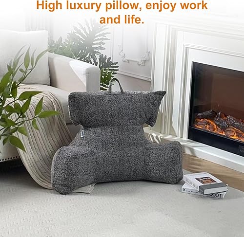 Miniatura 38 de SUNSIDE Almohada de lectura para sentarse en la cama, almohada de espuma viscoelástica triturada para adultos y niños con brazos, almohada de cama