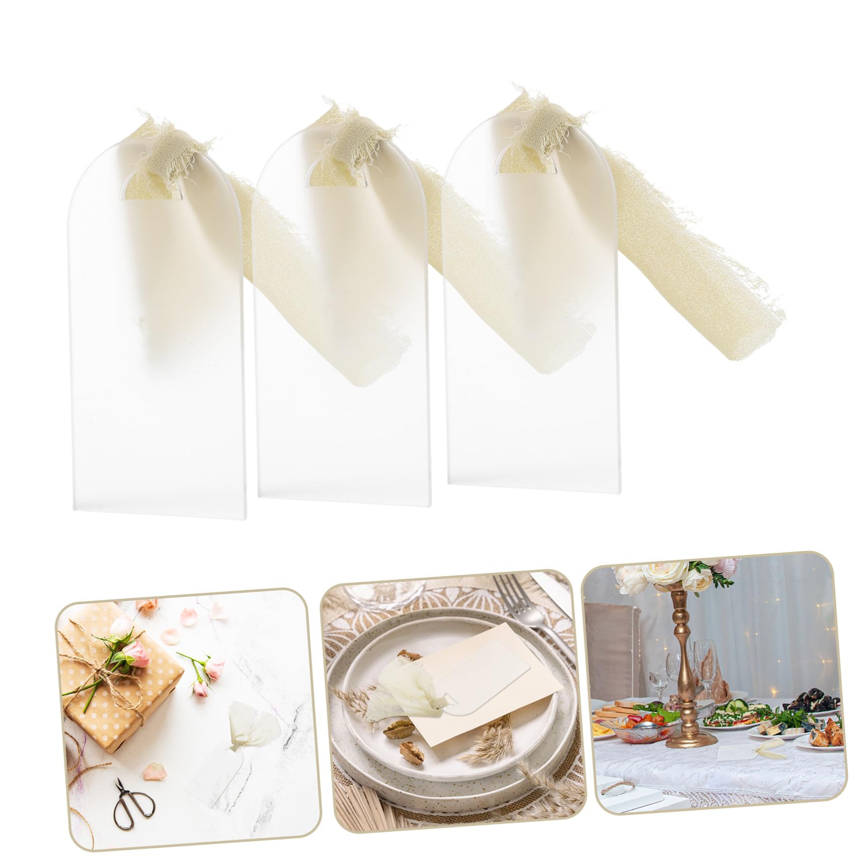 30 Stück Teiliges Frosted Acryl Platzkarten mit Hellgrünen Bändern Beschreibbare Wiederverwendbare Sitzplatzschilder für Hochzeit Party Event-dekoration