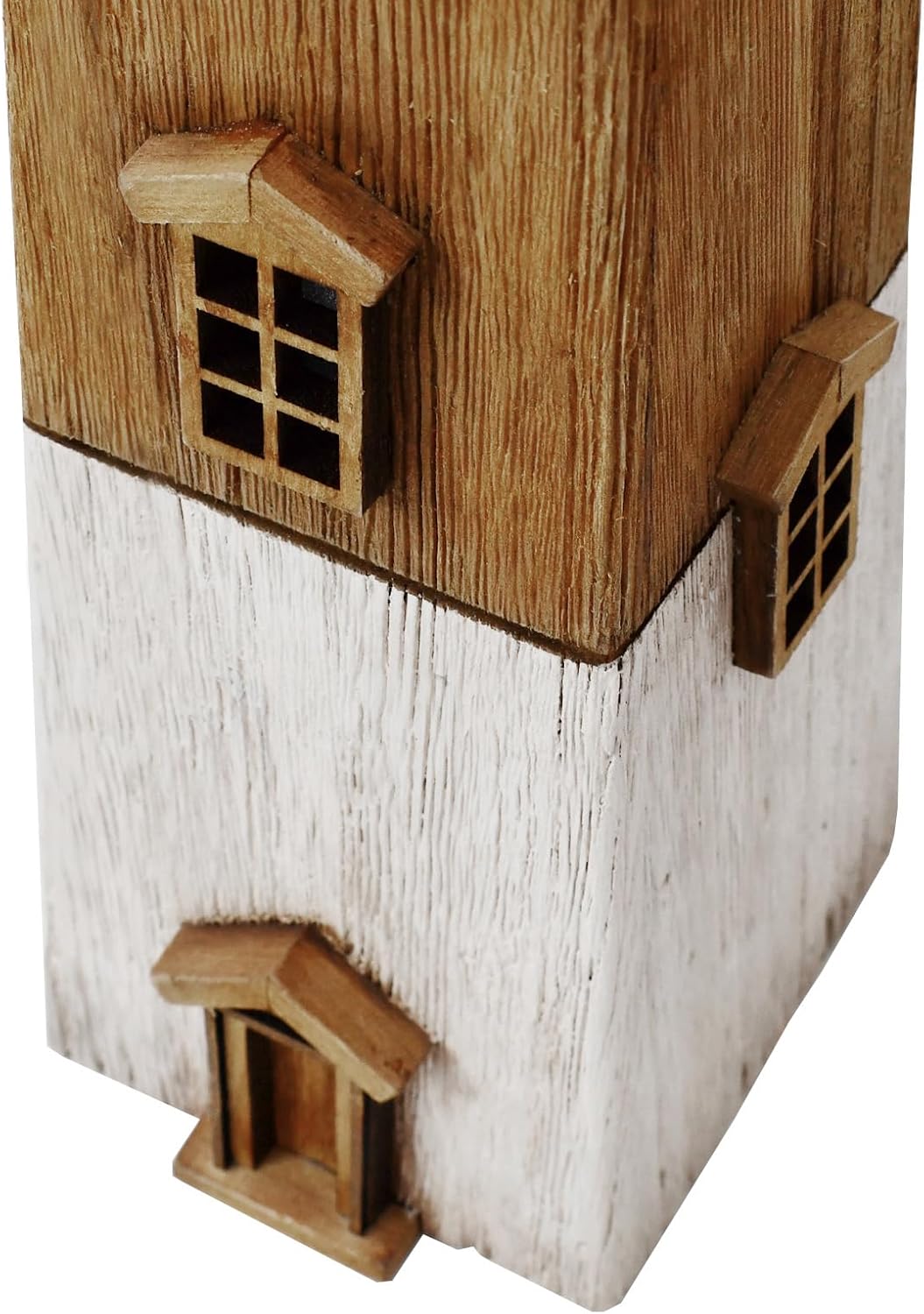 Morning View Lighthouse Decor Nautical Decoration Lighted Wood Light House Figurine Beach House Coastal Decor Table Ocean Seaside Theme Home Decor Lake House Bathroom Shelf Centerpiece 13.78" Brown