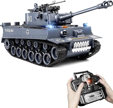 RC Tank 1:18 German Tiger I, WW2 Remote Control Tank with BB Firing, Recoil | 2.4Ghz Military Model with Smoke, Engine Sound, Lights Tactical RC Battle Toy Gift for Kids and Adults