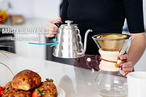 Miniatura 4 de Barista Warrior - Hervidor de café de cuello de cisne con termómetro Hervidor de cuello de cisne para café y té, de acero inoxidable para todas las