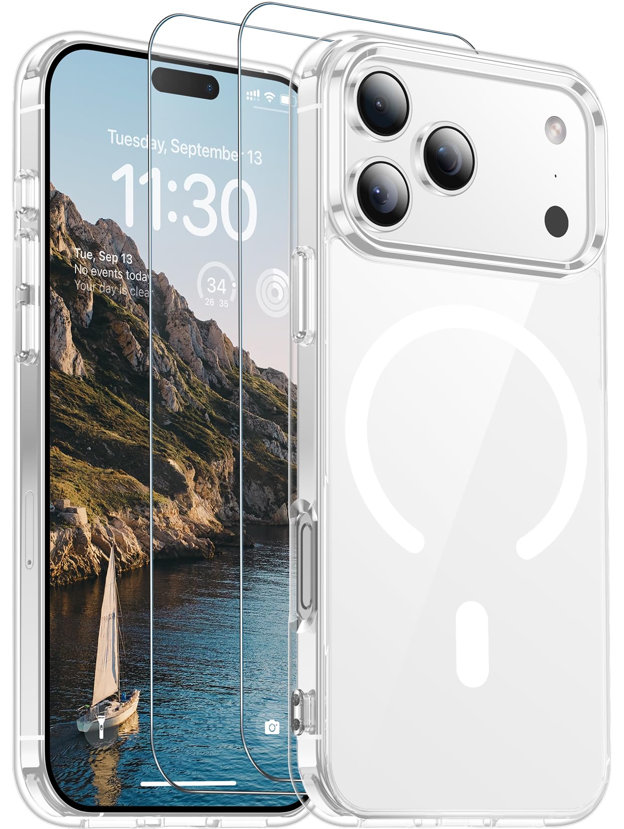 SPIDERCASE for iPhone 17 Pro Max Case, Magnetic Clear Case with 2PCS Tempered Glass Screen Protector Slim Phone Case for iPhone 17 Pro Max 6.9'', Clear
