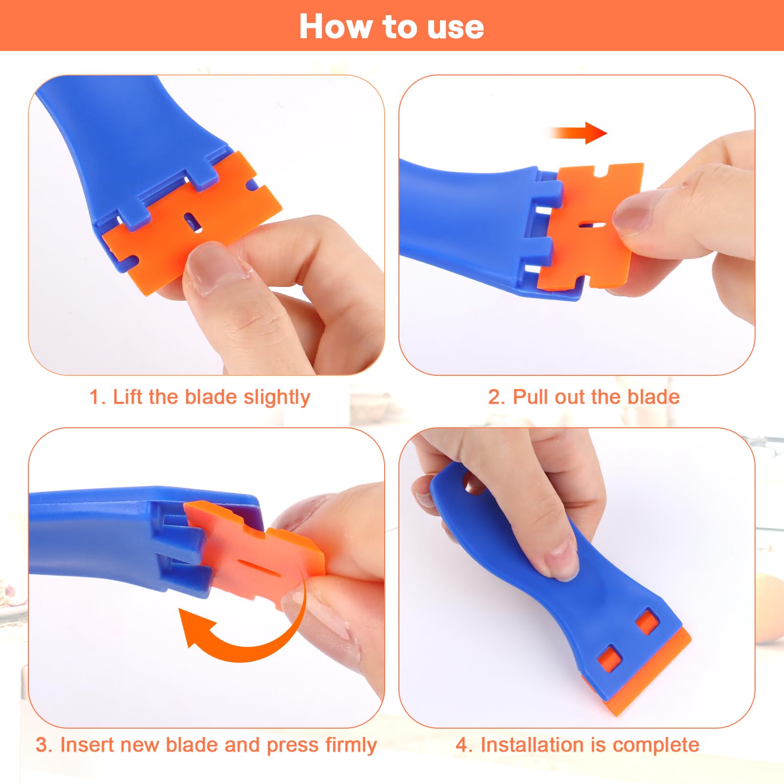 Raschietto In Plastica Con 100 Lame - 2 Pezzi, Manico Ergonomico - Per Adesivi, Colla E Etichette - Foto 3