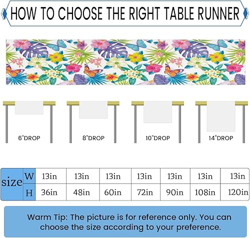 Miniatura 2 de Camino de mesa de flores tropicales, mariposa, mantel de lino rústico, decoración de mesa de comedor de cocina para decoración de fiesta del hogar,