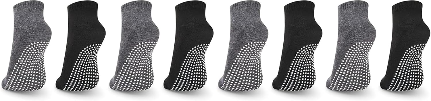 Sulfar 4 Pairs Non Slip Skid Socks Anti Slip Sock for women and men, Grip Socks for Yoga Home Barre Pilates Hospital Workout