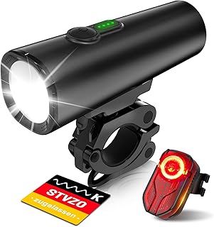 SFGSUP LED Bicycle Light Set, StVZO Approved Bicycle Lights Front & Bicycle Rear Light, Bicycle Light Set, USB Rechargeable, IPX5 Waterproof Bicycle Lamp