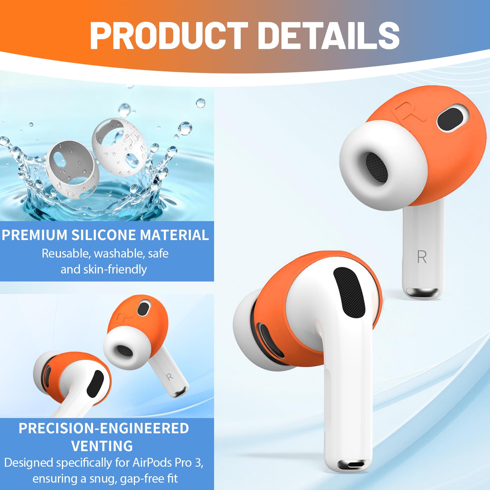 5 par miękkich silikonowych wkładek dousznych do słuchawek AirPods PRO 3, antypoślizgowe etui ochronne na uszy nadają się do ładowania pudełka, Rica
