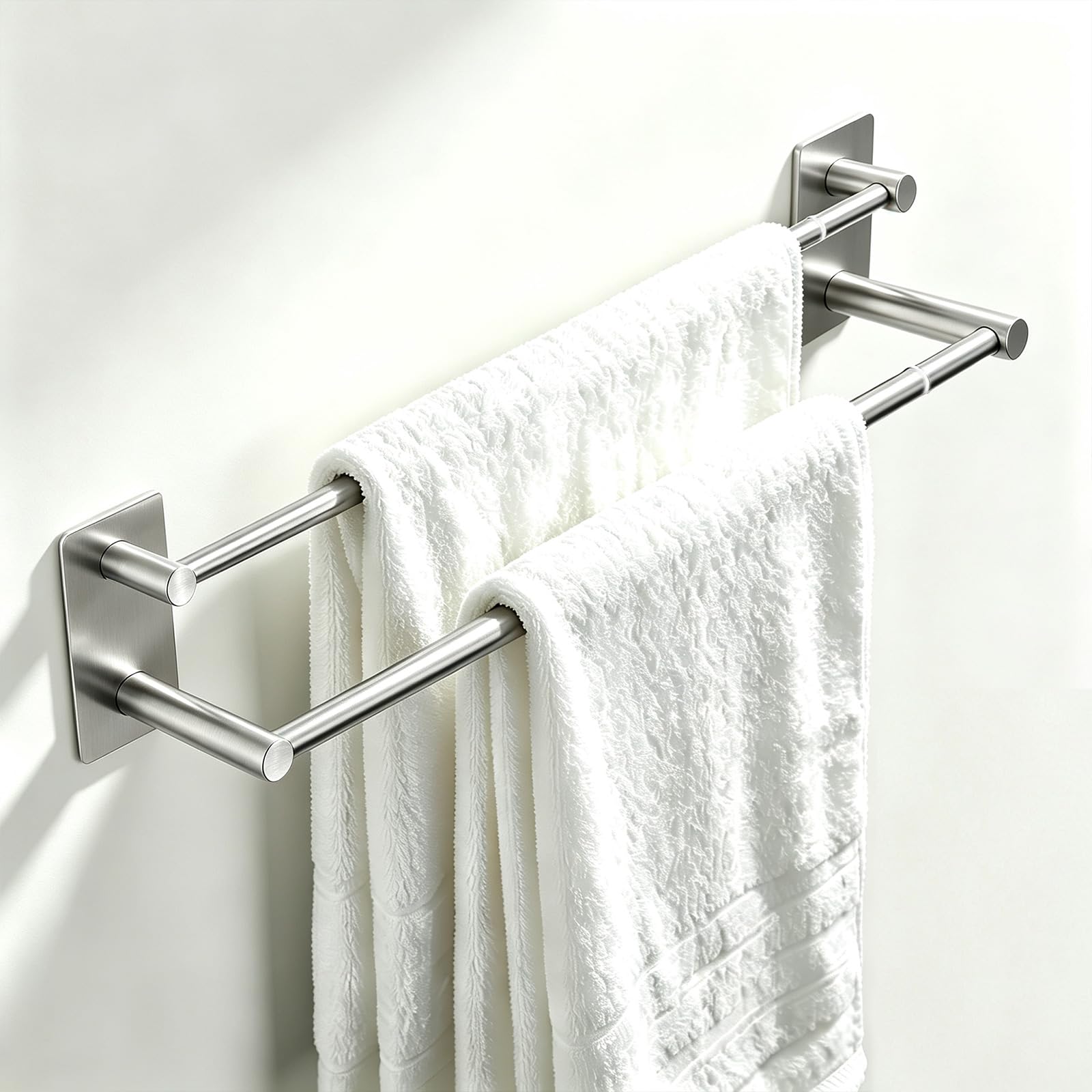 Towel Rail Double No Drilling, 304 Stainless Steel Towel Rack Adjustable 40-80 cm Self-Adhesive Wall Mounting Towel holder for Bathroom & Kitchen - Sliver