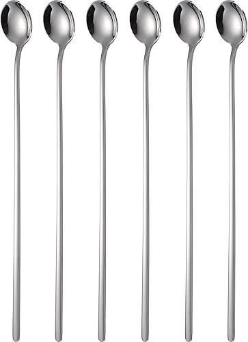 Miniatura 1 de Juego de 6 cucharas de mango largo de acero inoxidable para agitador de café, cucharas para mezclar de cóctel (acero inoxidable)