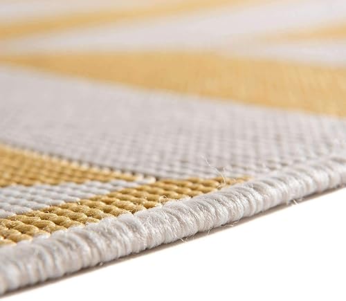 Vista 103 de Unique Loom Unique Loom Outdoor Collection - Alfombra de área - Napa (3 pies 3 pies, redonda, amarillo y aguamarina/amarillo)