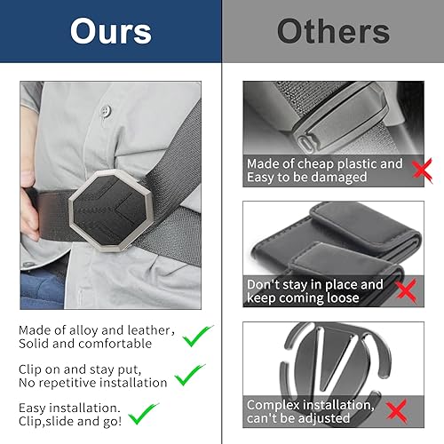 Miniatura 4 de Paquete de 2 clips de cinturón de seguridad de metal para cinturón de seguridad, protector de clip de bloqueo para cinturón de hombro y cuello para