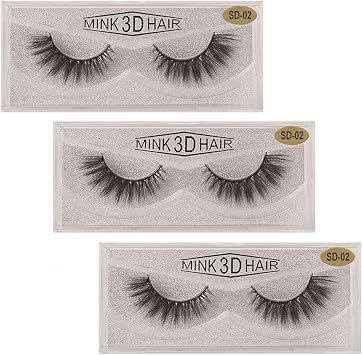 Braiton 3D Lashes 3 Pairs Faux False Eyelashes Dramatic Natural Look Fake Eyelashes Reusable Fluffy Eyelashes Soft Volume Lashes with Portable Boxes,Sd02