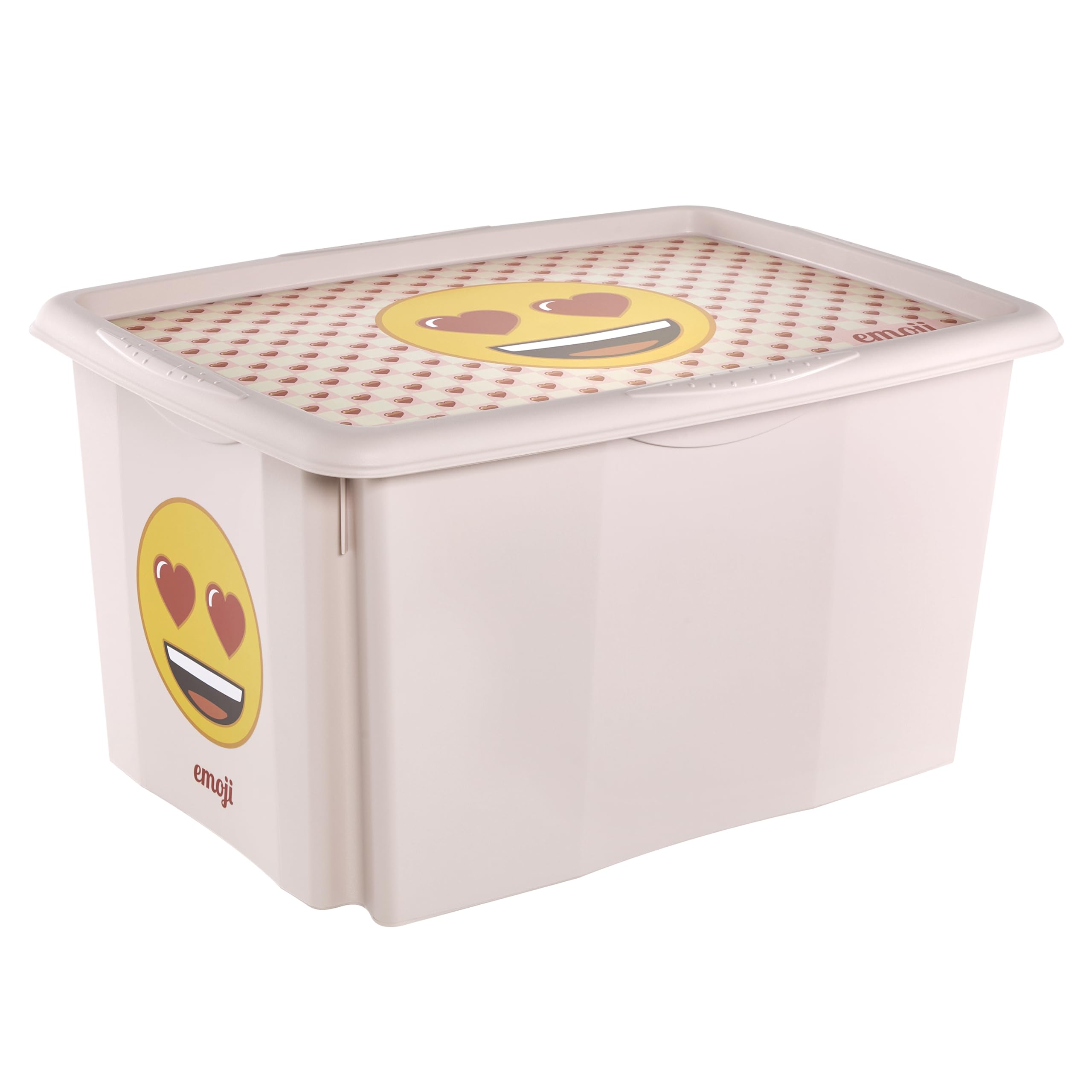 keeeper karolina storage box with lid, 45 l, stackable and nestable, design: Emoji Hearts, for children, pink (Nordic Pink)