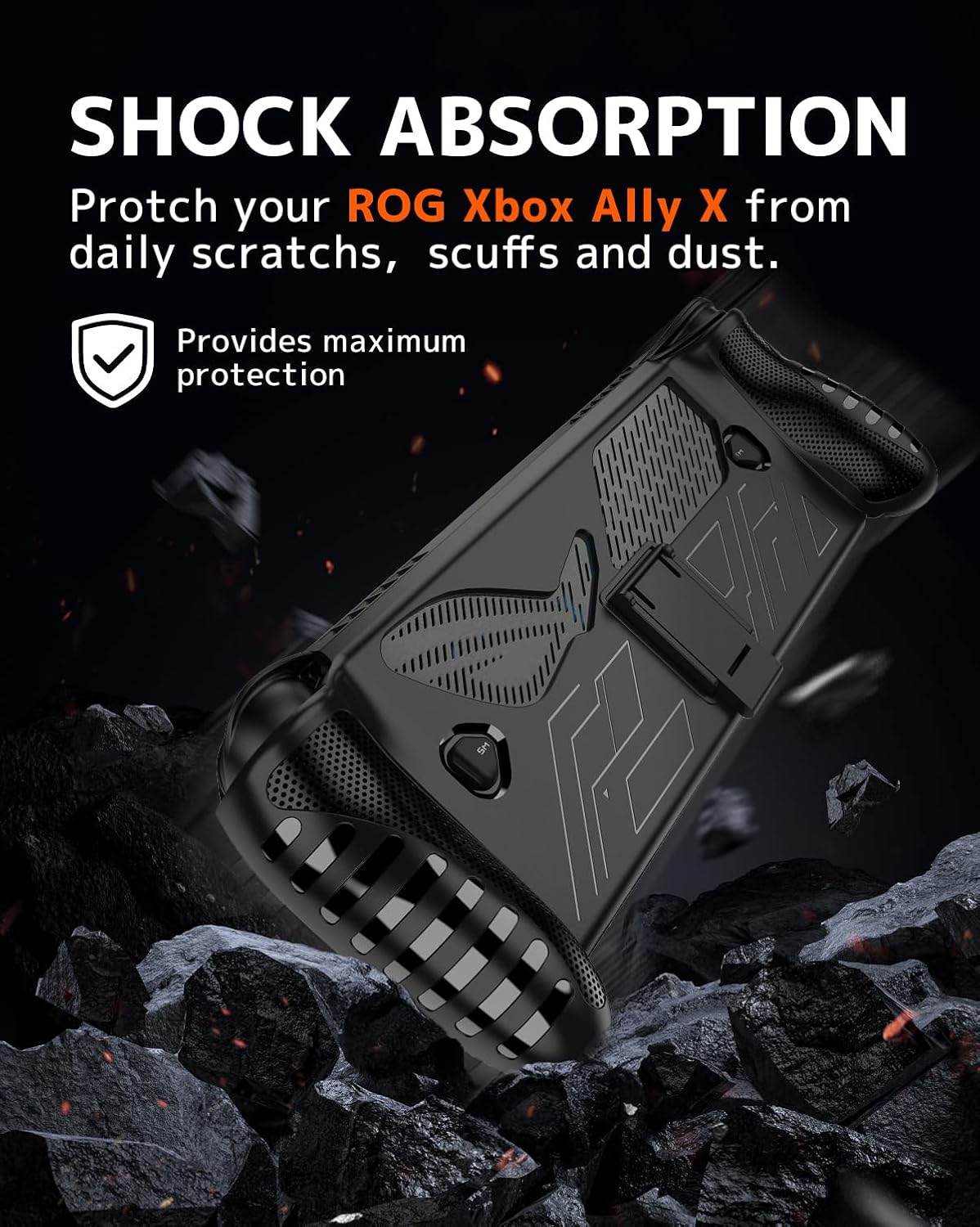 NINKI Silicone Skin for ASUS ROG Xbox Ally X Case with Stand,Shockproof Anti-Scratch Non-Slip Grip Wrap Protective TPU Silicone Protector Cover for ASUS ROG Xbox Ally X 2025 Case with Kickstand Black - Image 4