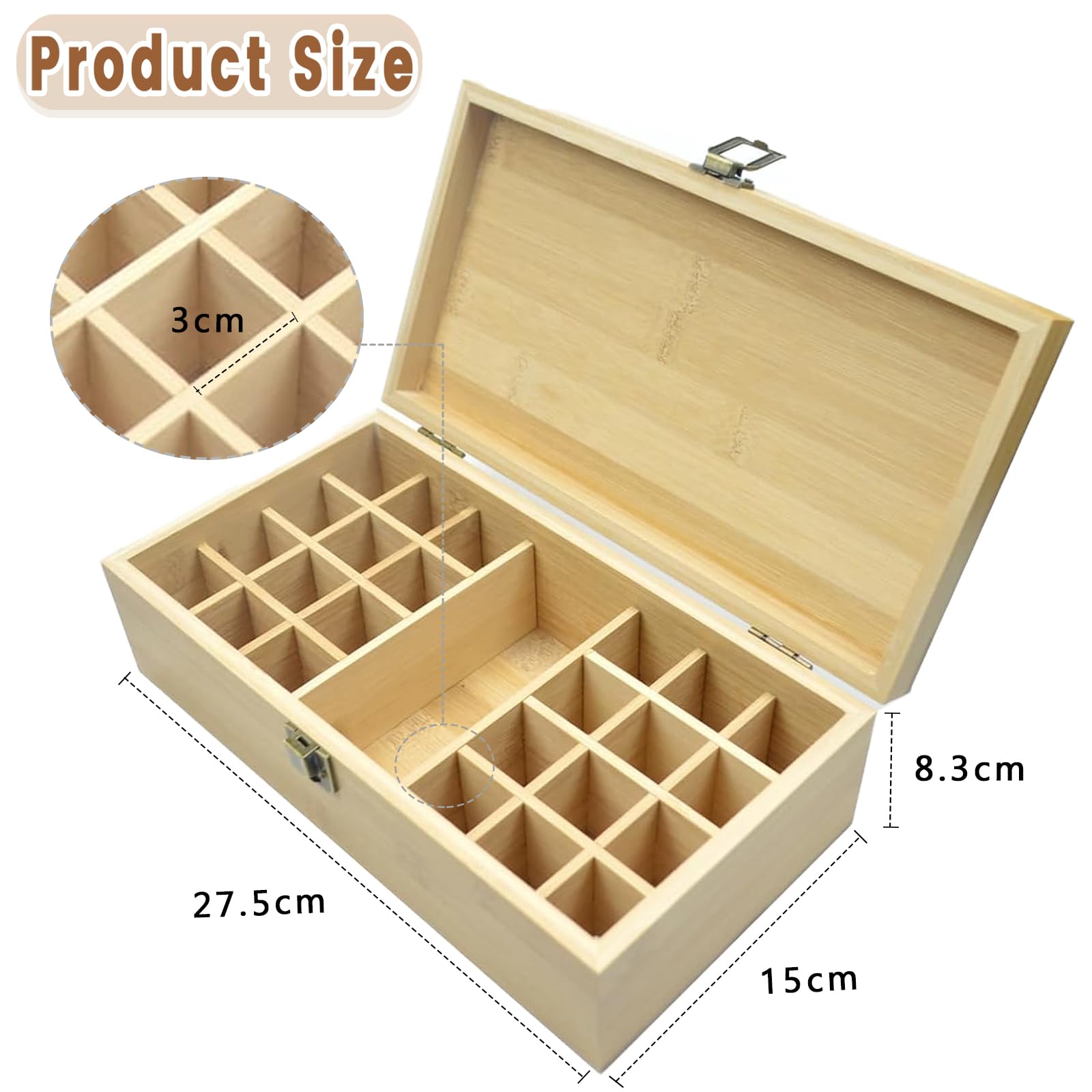 25 Löcher Aufbewahrungs-box Ätherische Öle aus Holz - Holzkiste Bietet Platz für 5 10 15 ml Ätherisches Öle Flaschen - Tragbar Organisator Holzbox für Duftöle Ausstellung, Lagerung