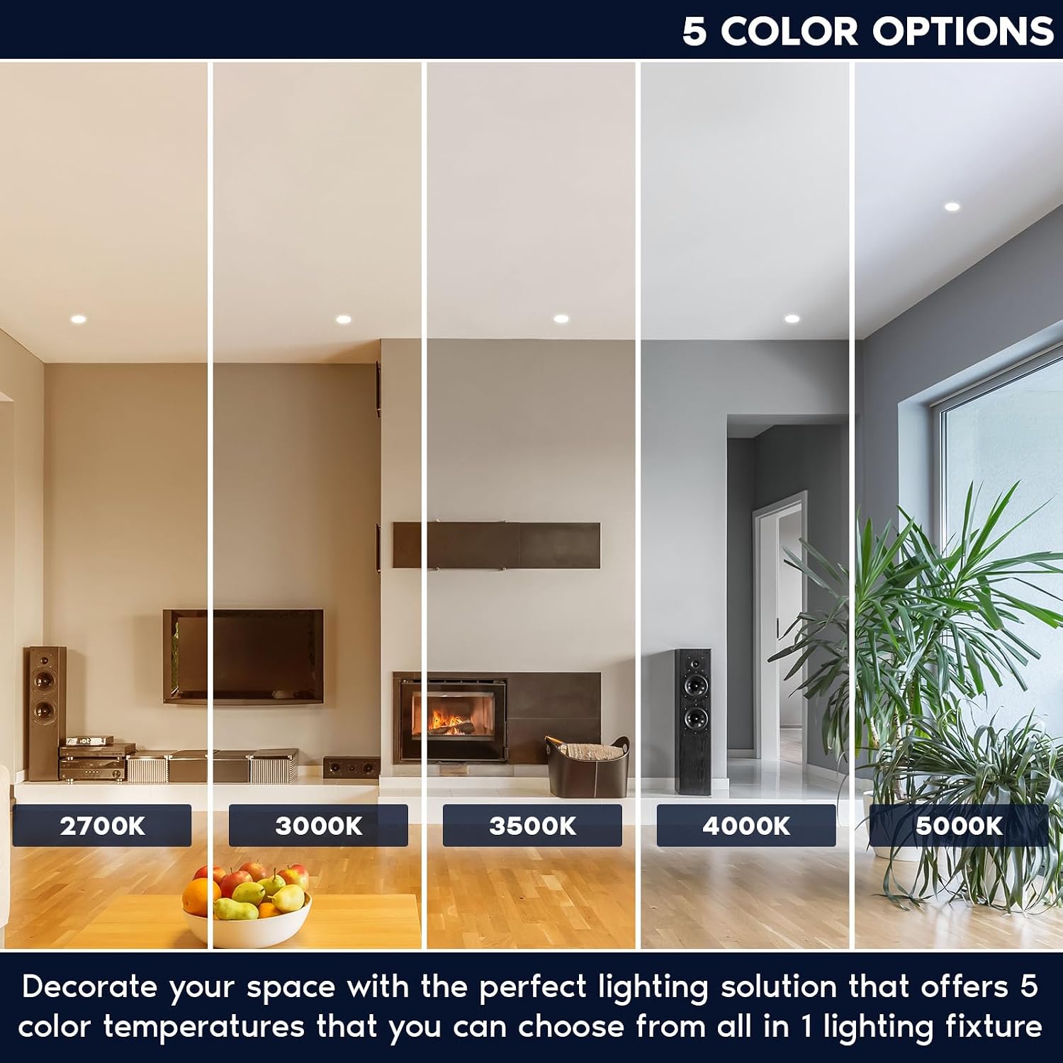 LUXRITE Trimless 2 Inch LED Recessed Lighting with Junction Box, CRI 90, 5CCT Selectable 2700K-5000K, Dimmable Ceiling Spotlight, 14W, 1000LM, Wet & IC Rated, Plaster Downlight, ETL Listed (4 Pack)