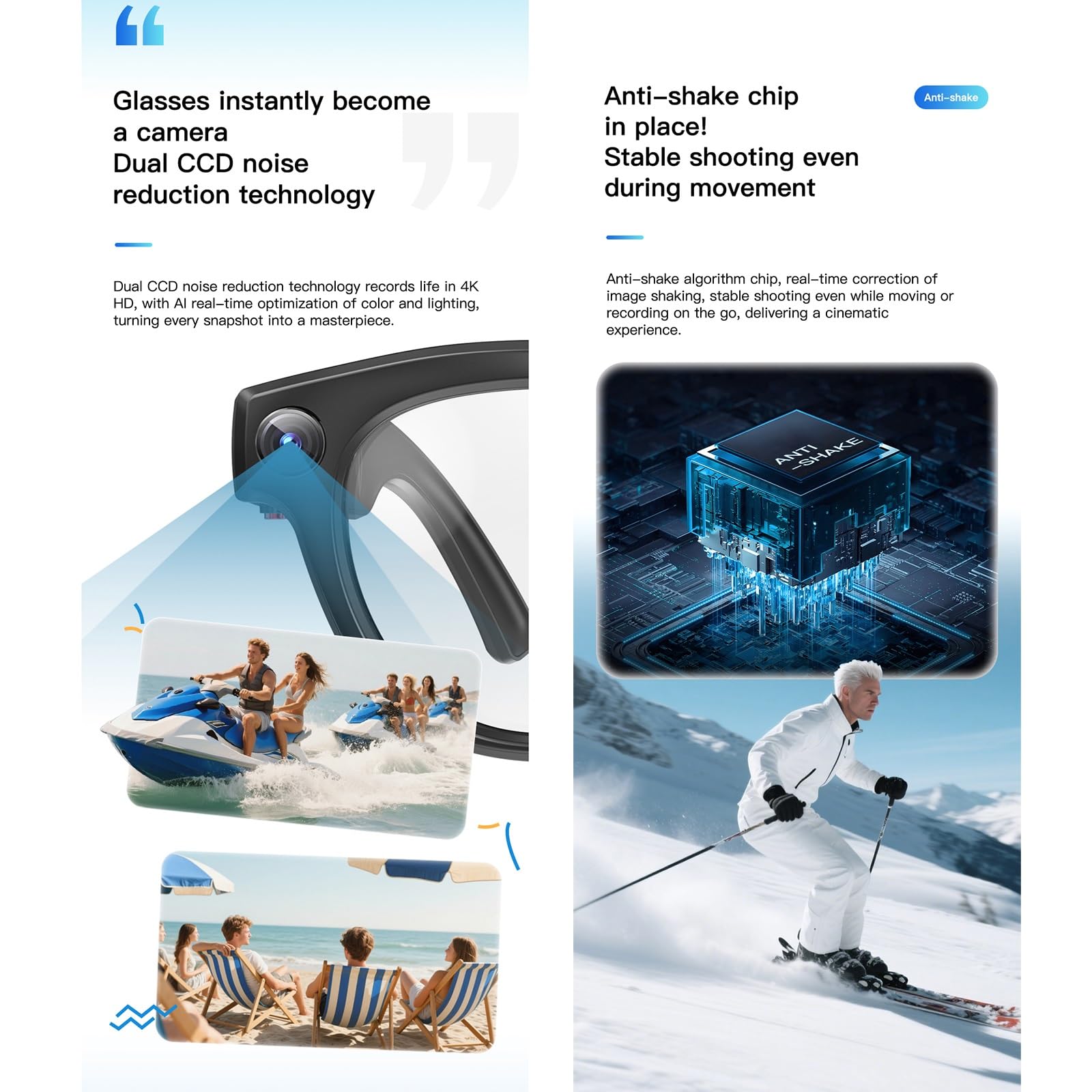 8MP 32GB AI Gafas Inteligentes Con Chat Y GPT Gafas Con Grabación De Video HD De 1080p Con Audio, Gafas De Sol Con Bluetooth Con Cámara, Traducción En Tiempo Real