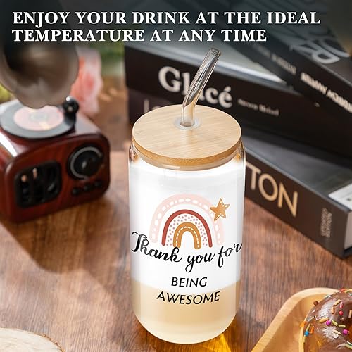 Miniatura 7 de Juego de 12 vasos de vidrio de agradecimiento para empleados, regalos de agradecimiento para compañeros de trabajo, vasos de vidrio de 16 onzas con